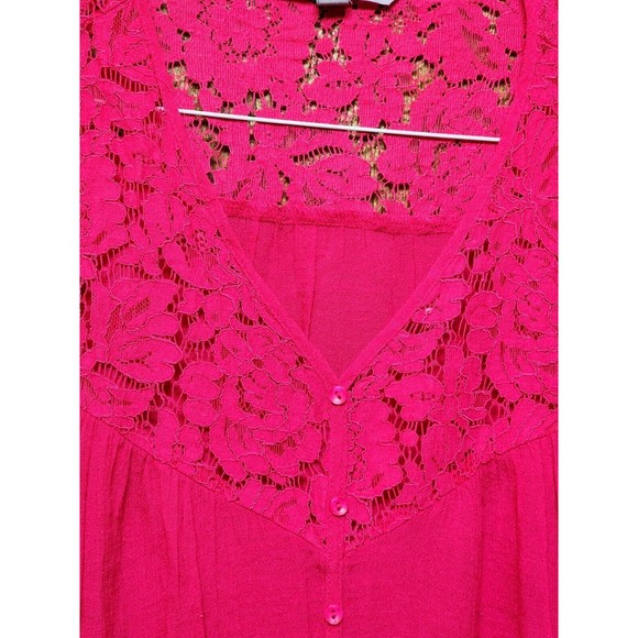 Dark Pink Lace Oversized Top Boho Hippie Chic Size 1X Valerie Stevens - Picture 3 of 7